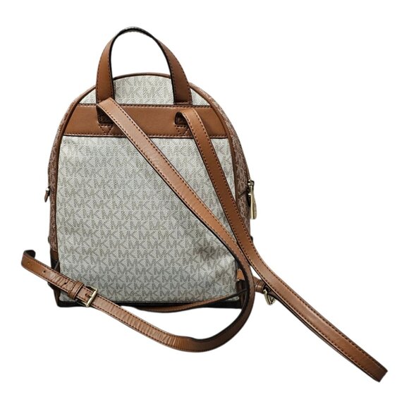 Michael Kors Rhea Medium Signature Logo Colorblock Brown Tan Backpack Bag COA - Picture 10 of 16